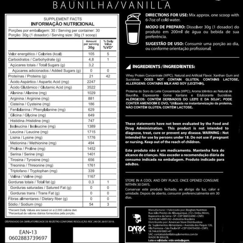 100% Whey Protein 900g - Dark Lab